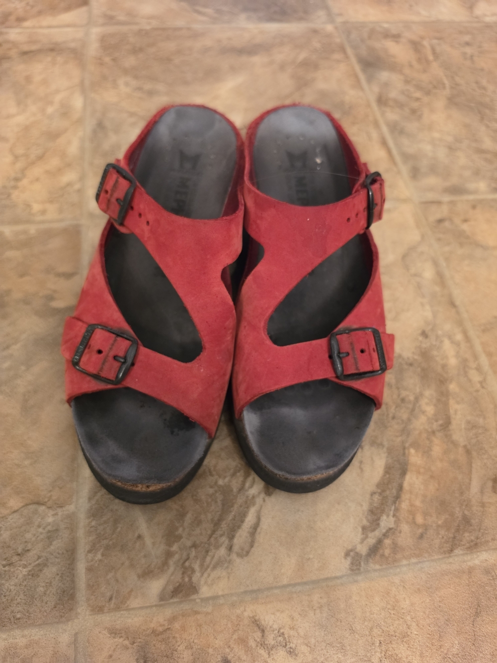 Red Suede Double-Buckle Women's Sandals